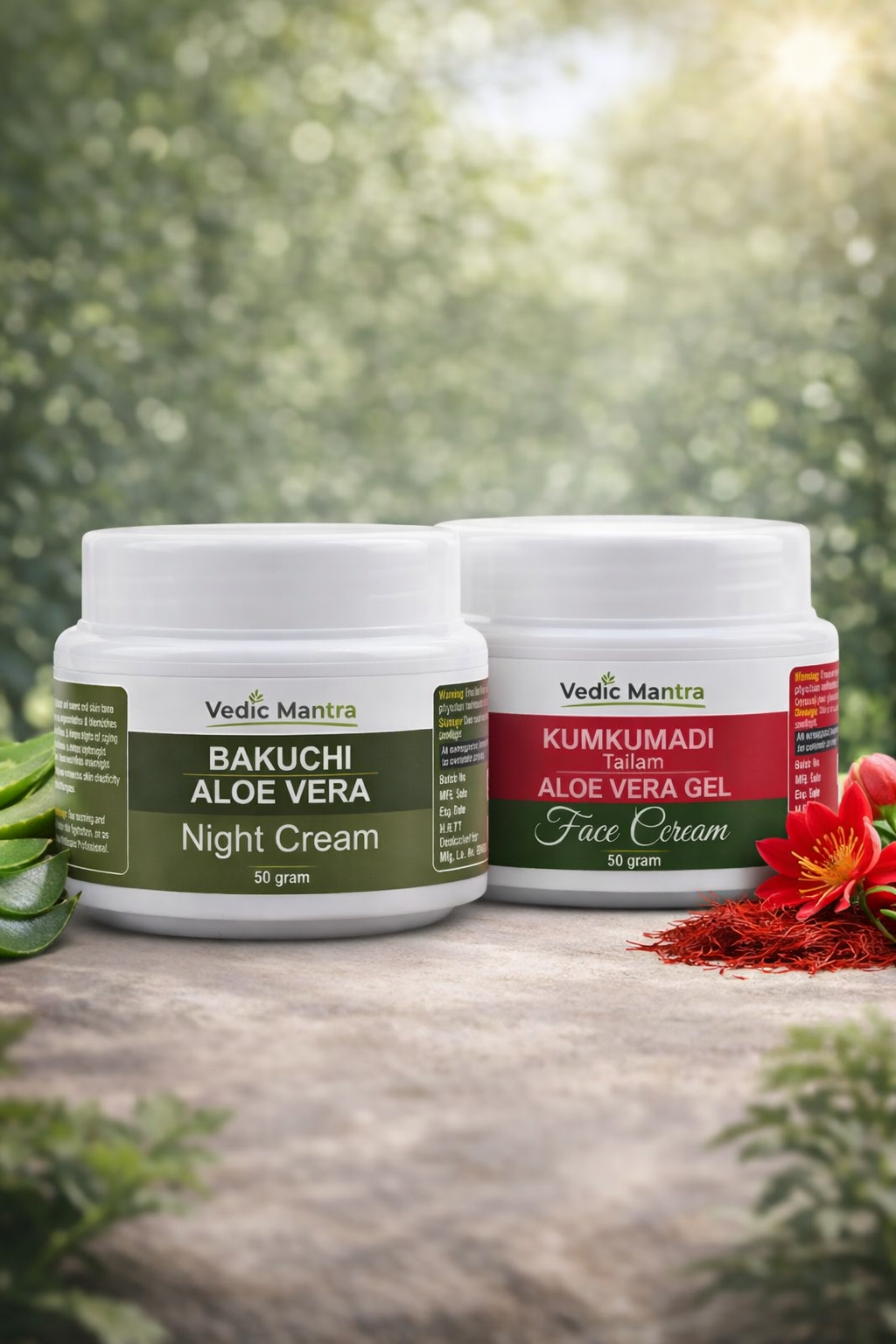 Kumkumadi Tailam Aloe Vera Gel Face Cream + Bakuchi Aloe Vera Night Cream Combo